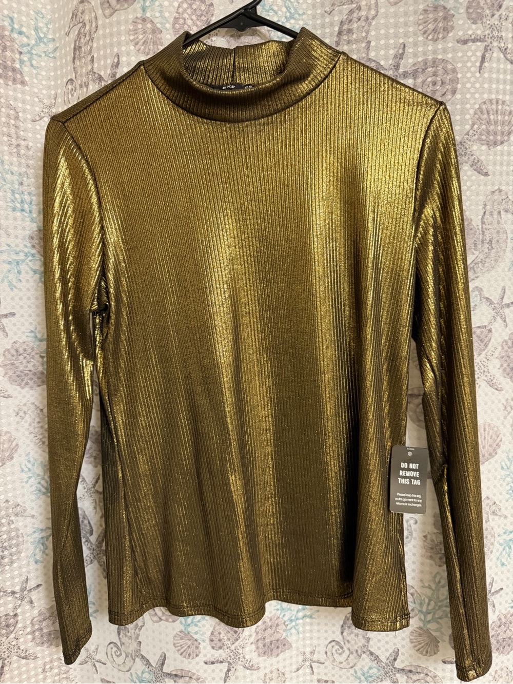 Express Metallic Gold Mock Neck Long-Sleeve Top